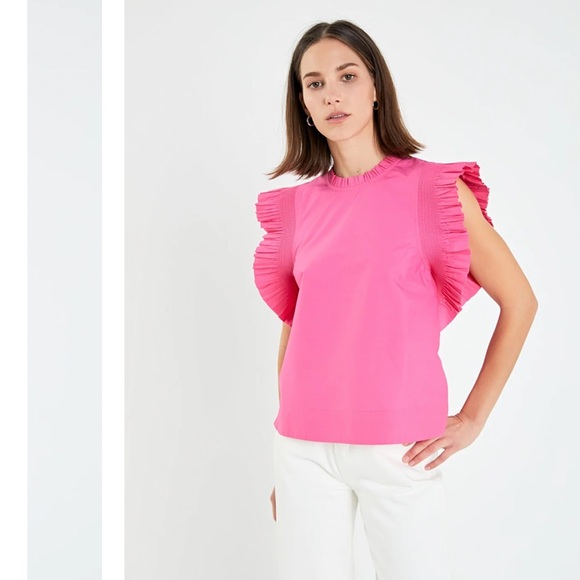 English Factory Ruffle Sleeve Poplin top. Size Small in fuschia. - Picture 2 of 9